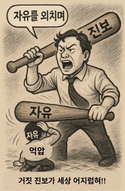 자유 외치며 자유 억압하는 거짓 진보 기사 이미지