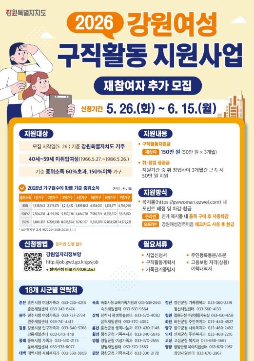 태백시, ‘강원 여성구직활동 지원사업’ 재참여자 모집 기사 이미지